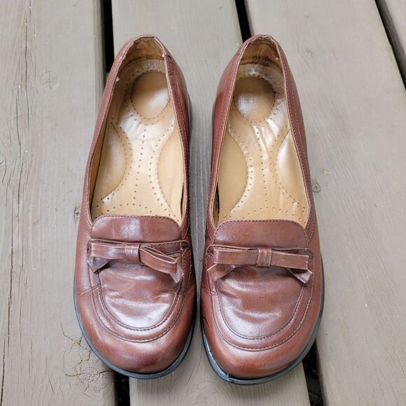Vintage 90s y2k Dansko Danielle Bow Brown Leather Chunky Lolita Slip-on Loafers - Picture 5 of 7